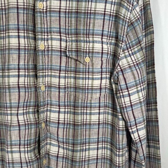 LUCKY BRAND CALIFORNIA FIT MENS LONG SLEEVE BUTTON DOWN LINEN PLAID SIZE L LARGE - Picture 3 of 12